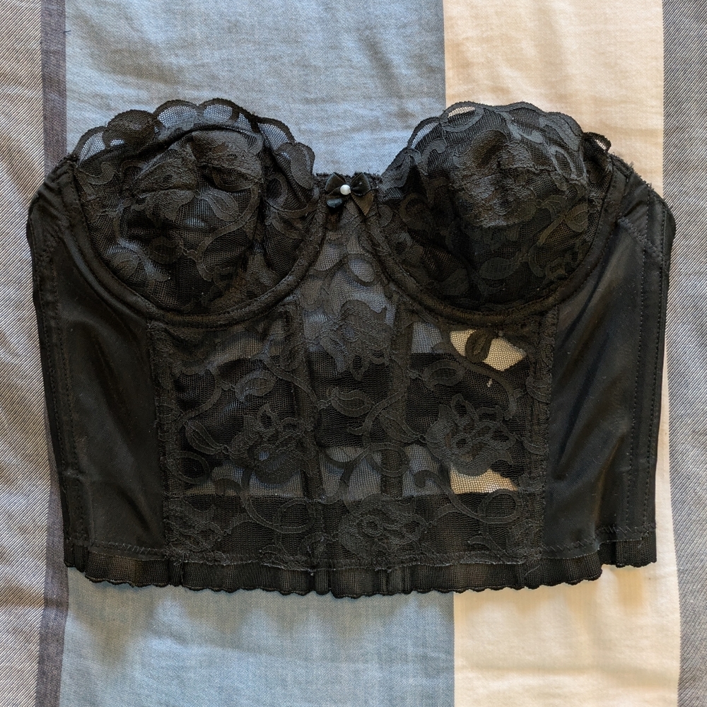 Vintage Strapless Corset Bustier Black Lace  XS/S